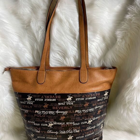 Beverly Hills polo club two tones Brown  faux leather tote/shoulder bag - Picture 5 of 11